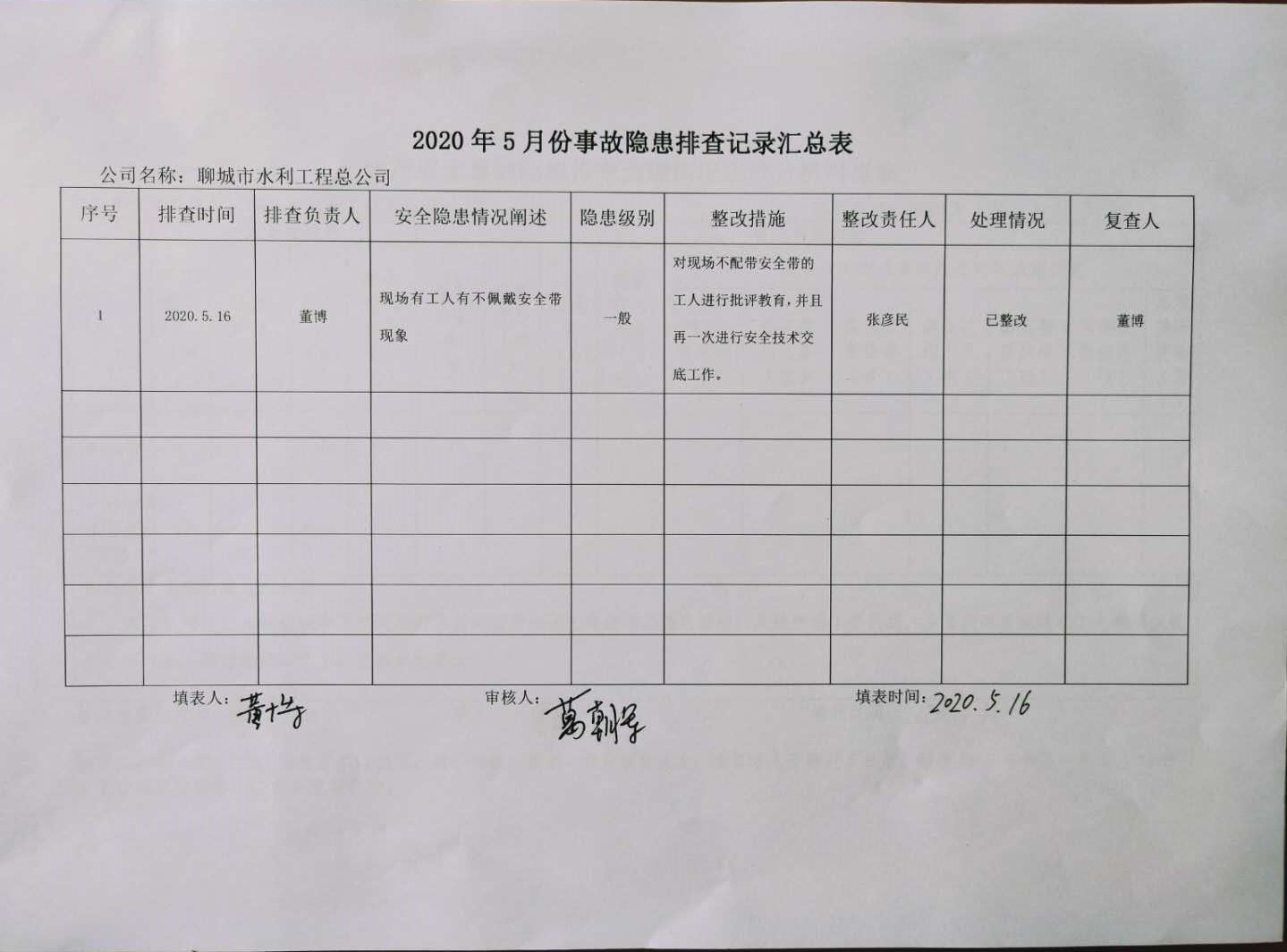 聊城市水利工程总公司隐患排查